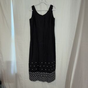 LAURA ASHLEY  🌸  SIZE 10 / 36” BUST==BLACK EMBROIDERED / LINEN BLEND MAXI DRESS